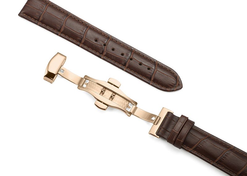 iStrap Leather Watch band -Alligator Grain Embossed Pattern Calfskin Replacement Strap-Stainless Steel Deployment Buckle with Push Buttons-Bracelet for Men Women-18mm 19mm 20mm 21mm 22mm 24mm - Image 2